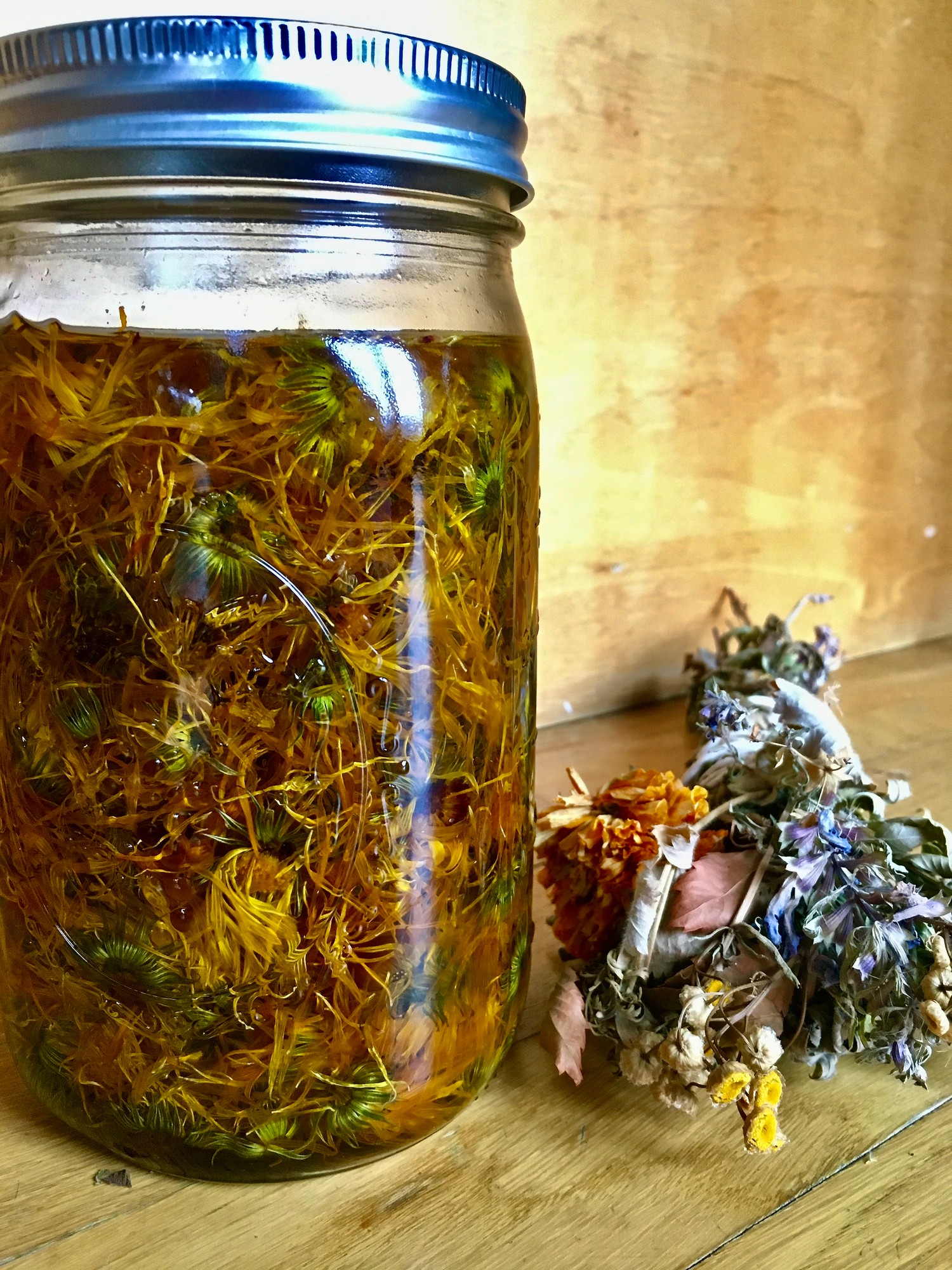 Herbs infusing in oil