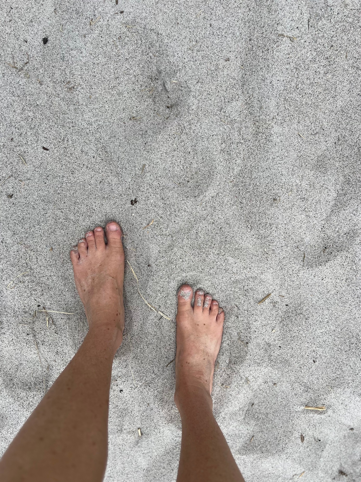 Vivian's feet on Pine Point Beach Maine